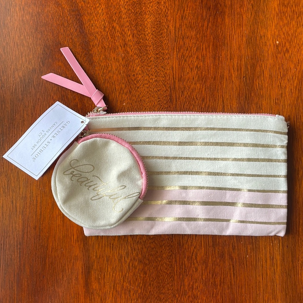Gartner Studios beautiful gold and pink zippered canvas pouch set (2 count)